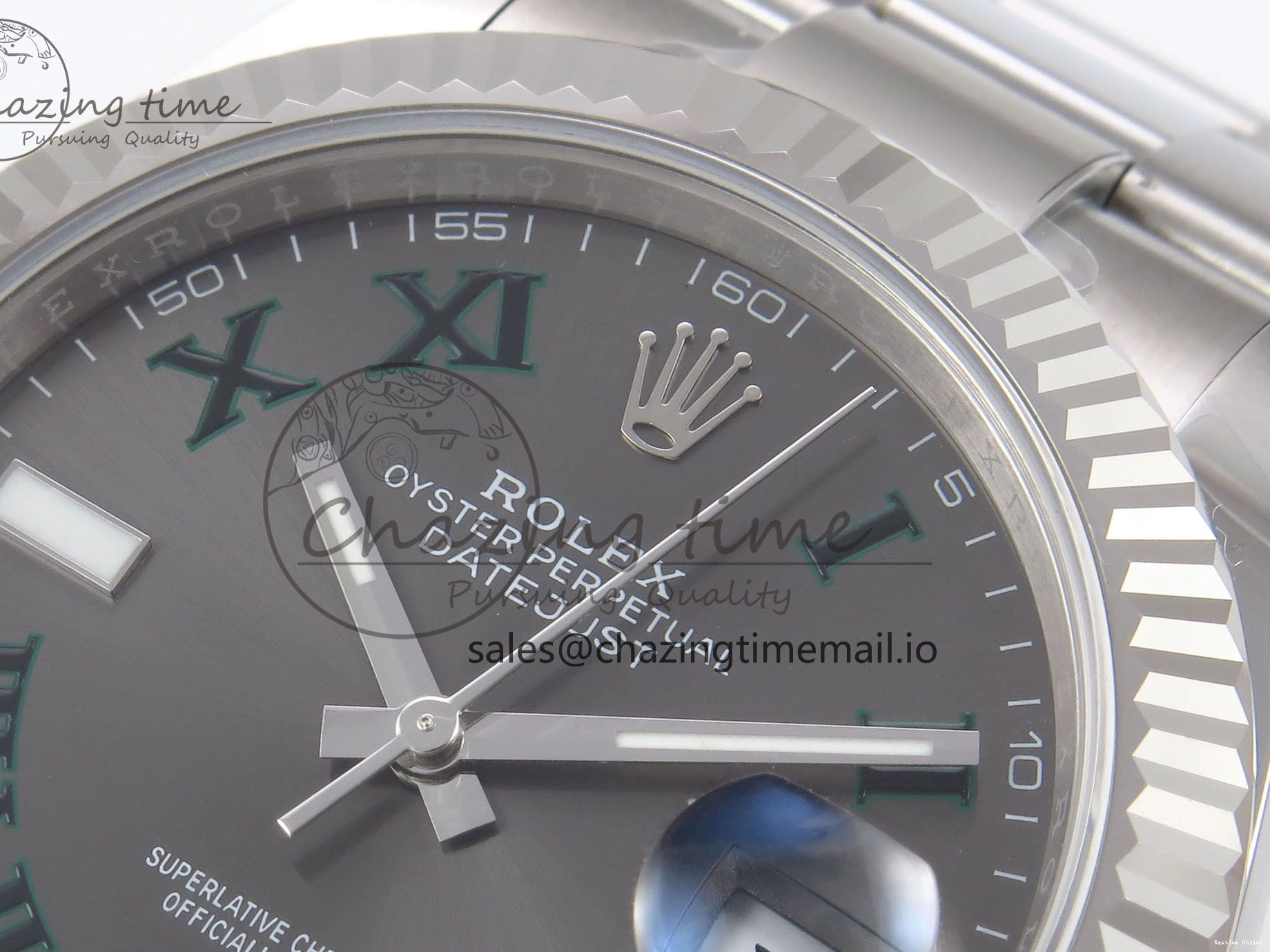 0509 GoodFit DateJust 41 126334 EWEF Best Edition Gray Dial Green Roman on Oyster Bracelet A 1054